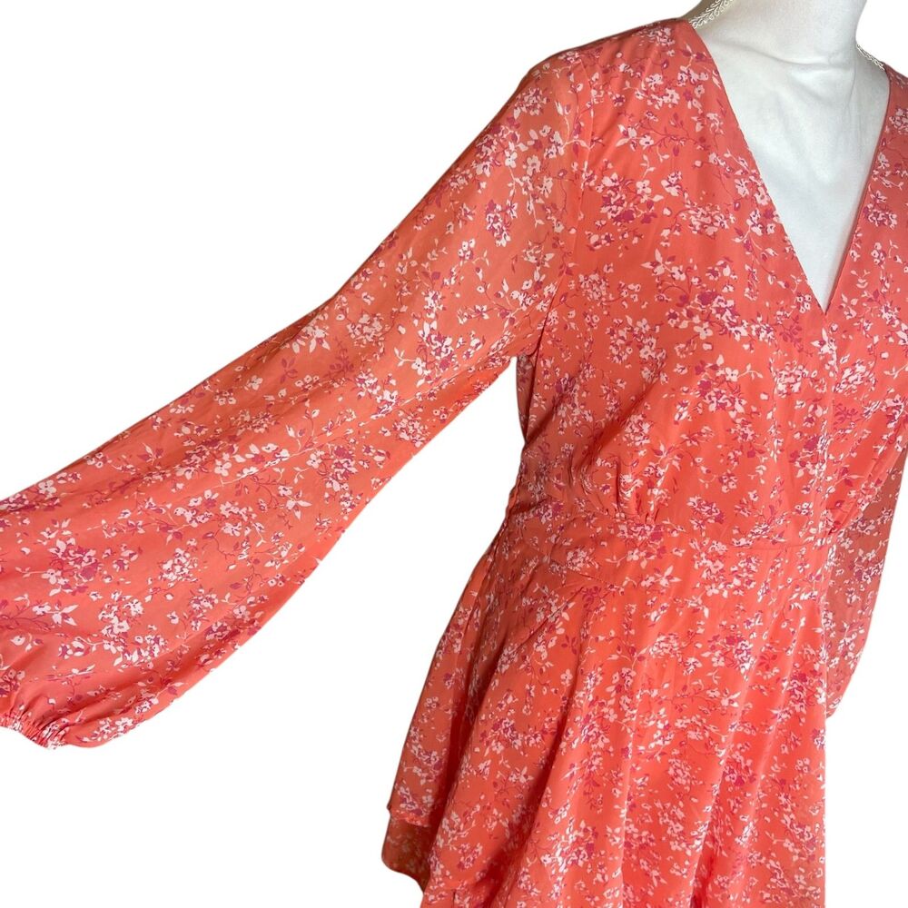 Coquette Pink Floral Tie Back Mini Dress Bow Cottagecore Romantic Summer XL - Picture 3 of 12